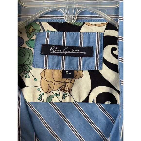 Robert Graham Blue Striped Button-Down Shirt XL 100% Cotton Long Sleeve - Picture 3 of 11